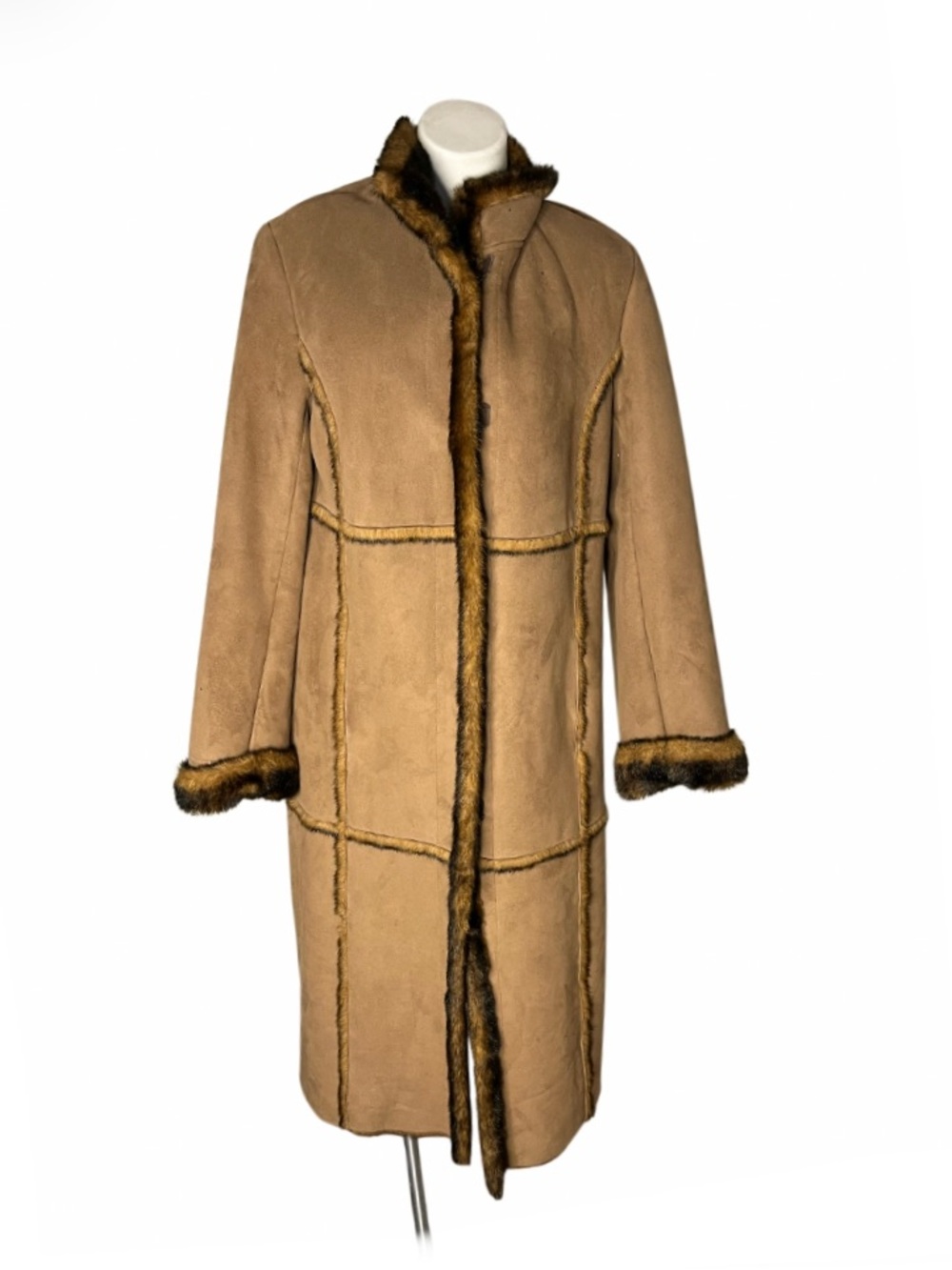Faux Suede Coat Plush Vegan Fur Panel Stitching Fits Size Medium Y2K VINTAGE